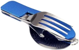 Stainless Steel Cutlery Fork Spoon 3 In 1 Outdoor Camping Equipment Tableware Foldable(Blue)
