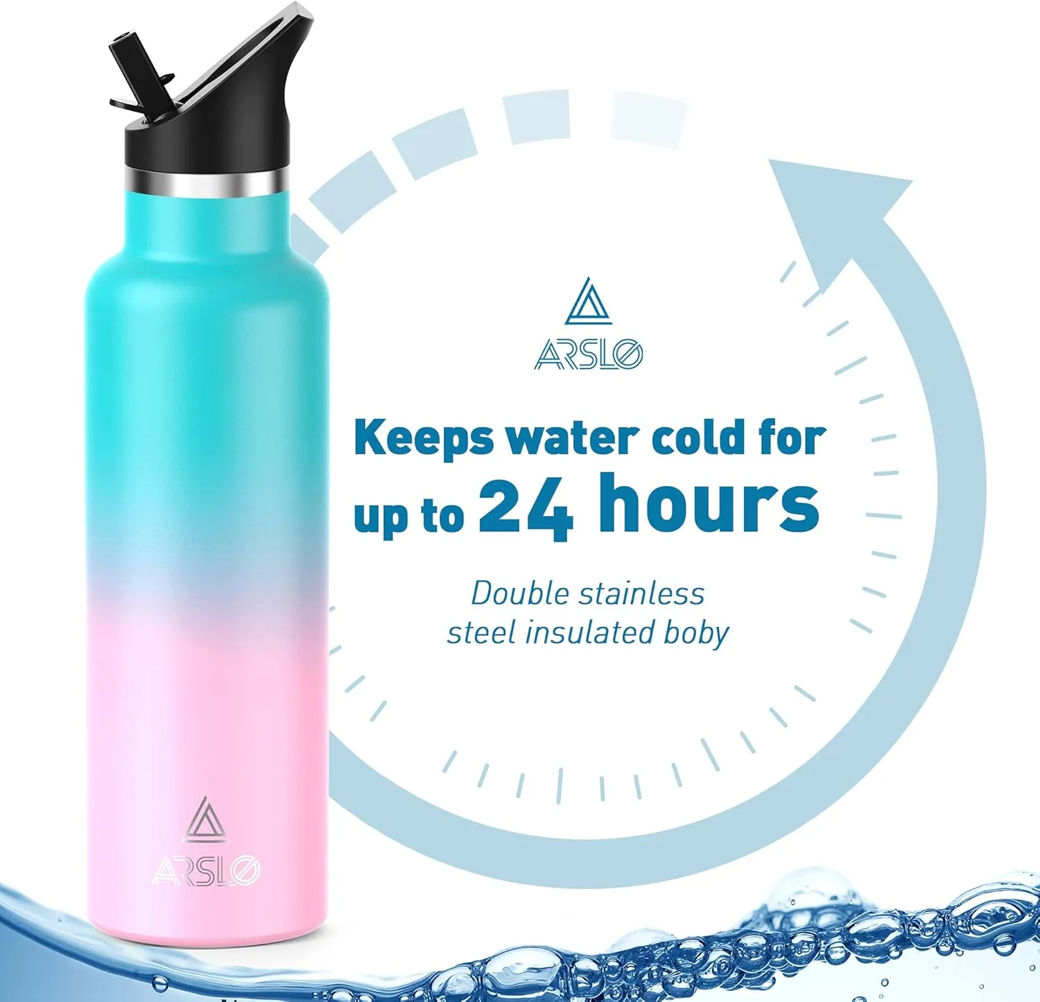 Stainless Steel Double Wall Water Bottles, Vacuum Insulated Bottle With Straw Lid, Insulated Water Bottle Keeps Water Cold for 24 Hours, Hot for 12 Hours, Hiking, Sports