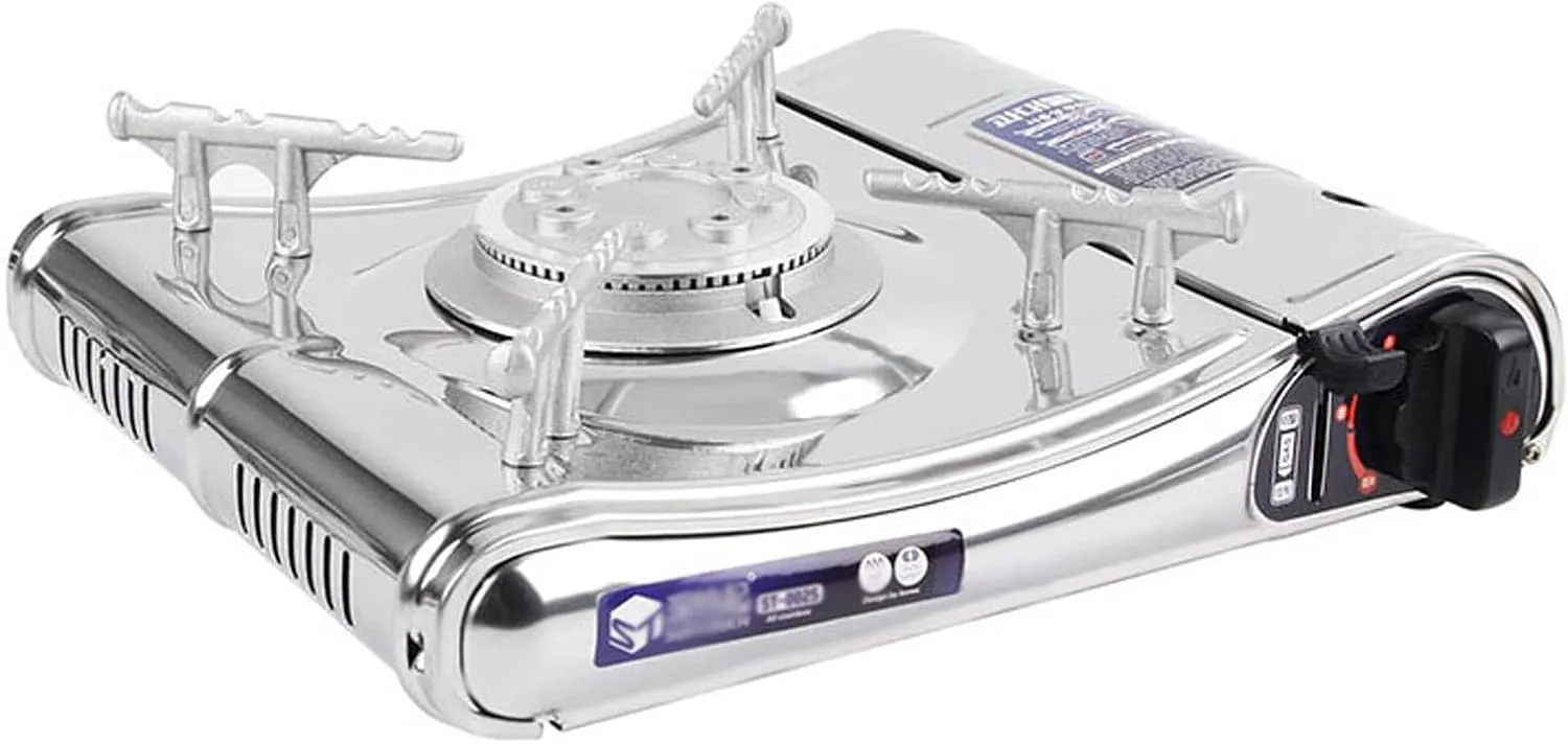 Stainless Steel Gas Stove Portable Camping Stove Single Burner BBQ Outdoor Cooking Picnic, 3.5Kw Compact Gas Cooker Butane Gas Stove with Carry Case, 180g/h