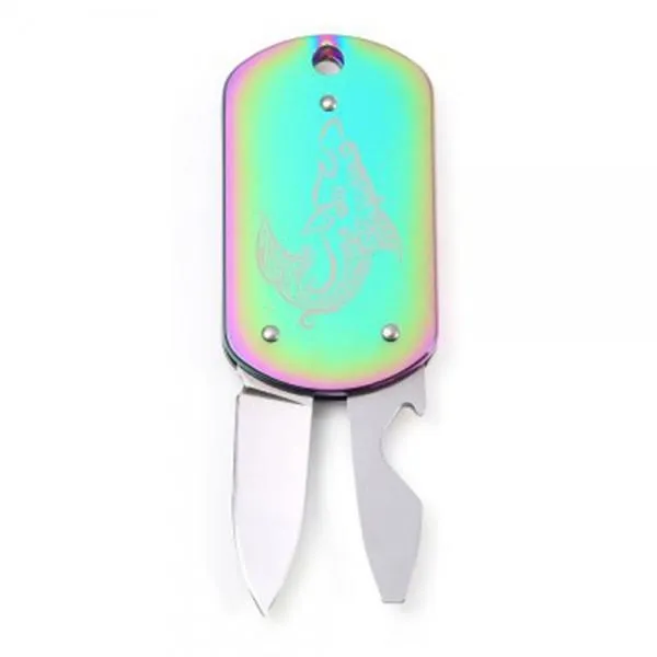 Stainless Steel Multi-functional Folding Knife / Key Chain Green & Silver