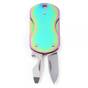 Stainless Steel Multi-functional Folding Knife / Key Chain Green & Silver
