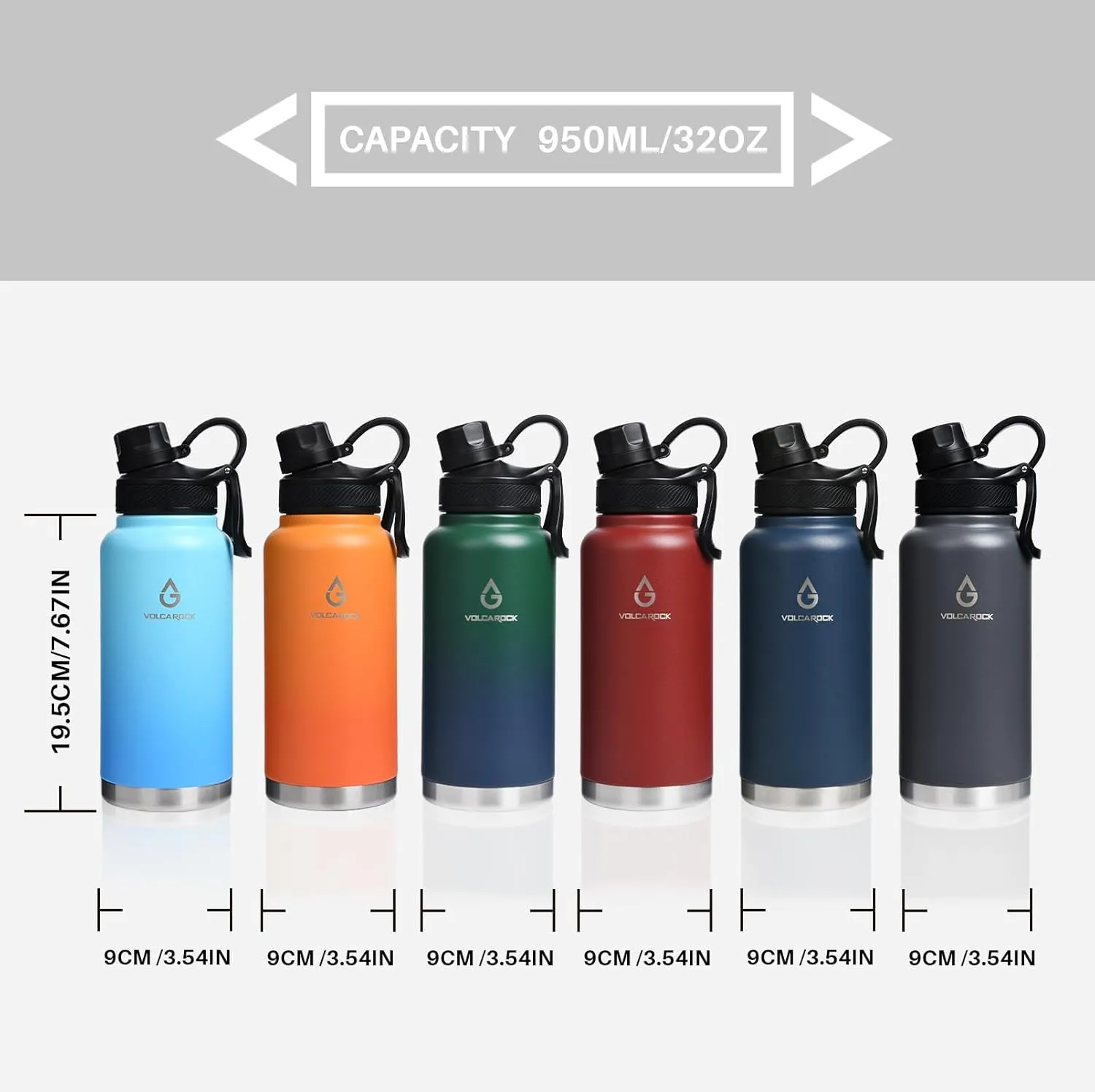 Stainless Steel Sports Water Bottle with Straw Lid Dustproof, 3 Lids, 24/32/40/64 oz BPA Free Vacumm Insulated Water bottle, Leakproof and Sweat Free, Perfect for The Go - 32 Oz Grey