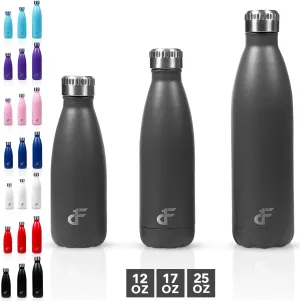 Stainless Steel Water Bottle Narrow Mouth with Screw Lid (12, 17, or 25 oz) - 3 Size and 8 Color Options - Vacuum Insulated, Double Wall, Powder Coated Sweat Proof Thermos