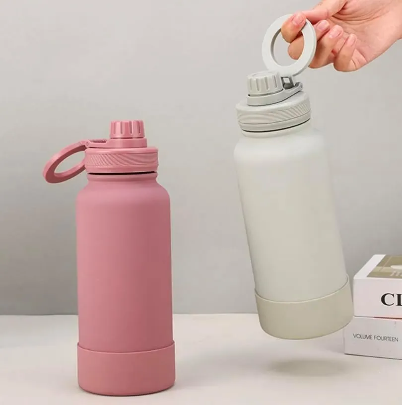 Stainless Steel water bottle with magnetic PHONE holder, water bottle with phone magnet, travel insulated cold water bottle gym1000ml (33onzas). (Cream), Large, CGK240311