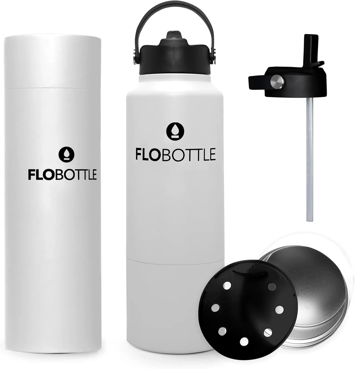 Stainless Steel Water Bottle with Straw, 28 Oz Insulated, Leak Proof, BPA-Free, Storage Compartment (Streamal White)