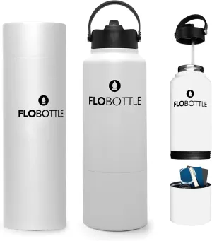 Stainless Steel Water Bottle with Straw, 28 Oz Insulated, Leak Proof, BPA-Free, Storage Compartment (Streamal White)