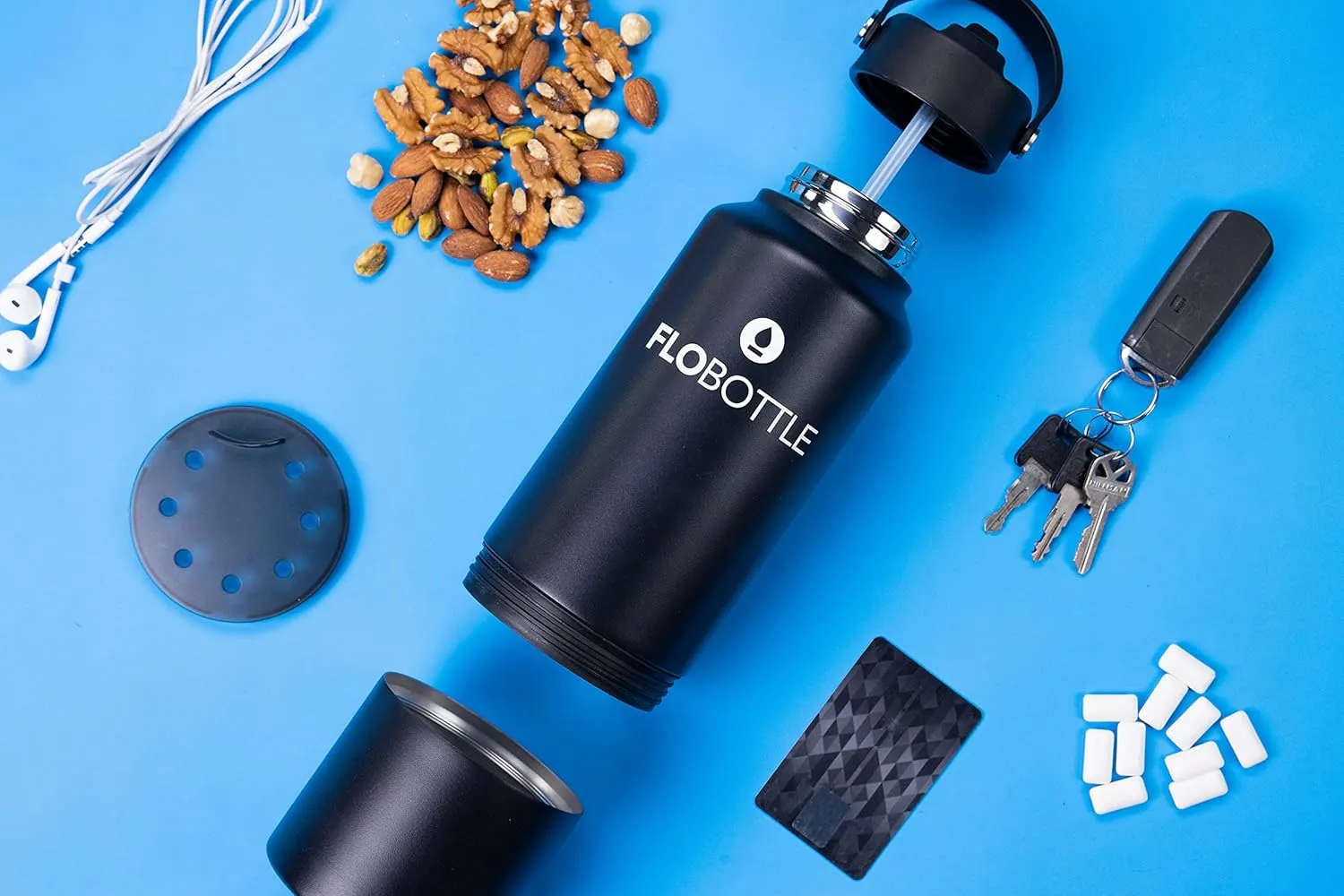 Stainless Steel Water Bottle with Straw, 28 Oz Insulated Water Bottle With Storage, Leak Proof Water Bottle, BPA-Free Water Bottle with Storage Compartment (Jetoro Black)