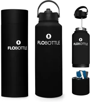 Stainless Steel Water Bottle with Straw, 28 Oz Insulated Water Bottle With Storage, Leak Proof Water Bottle, BPA-Free Water Bottle with Storage Compartment (Jetoro Black)