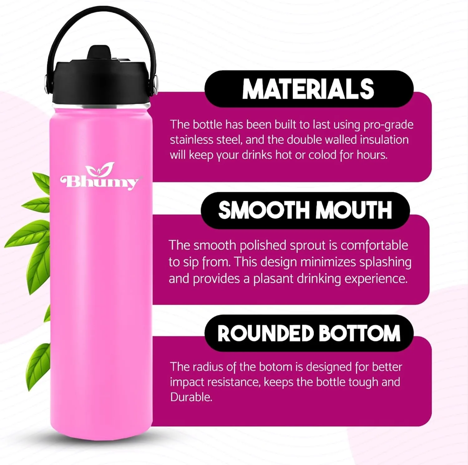 Stainless Steel Water Bottles – 24oz Double Wall Stainless Steel Insulated Water Bottle – Water Bottle with Straw and 2 Caps – Leakproof Sports Water Bottle Water for Gym, Office, Travel