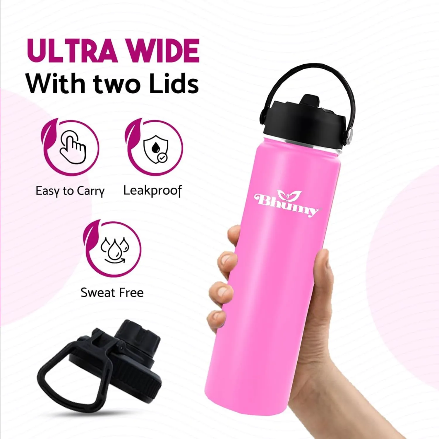 Stainless Steel Water Bottles – 24oz Double Wall Stainless Steel Insulated Water Bottle – Water Bottle with Straw and 2 Caps – Leakproof Sports Water Bottle Water for Gym, Office, Travel
