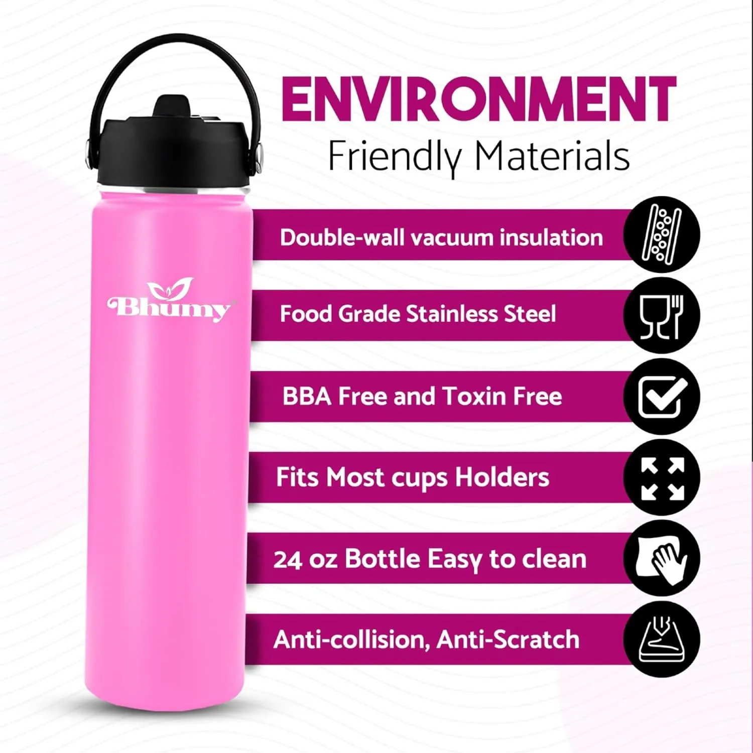 Stainless Steel Water Bottles – 24oz Double Wall Stainless Steel Insulated Water Bottle – Water Bottle with Straw and 2 Caps – Leakproof Sports Water Bottle Water for Gym, Office, Travel