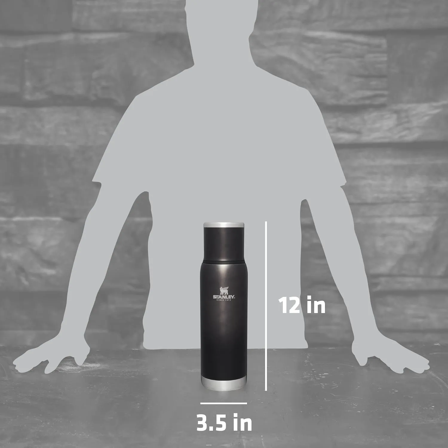 Stanley Adventure-To-Go Vacuum Bottle 1.1 qt | Wide Mouth with Leakproof Cup Lid | Keep Drinks Hot or Cold | Packable for Travel | Insulated Stainless Steel Thermos | BPA-Free | Charcoal Glow