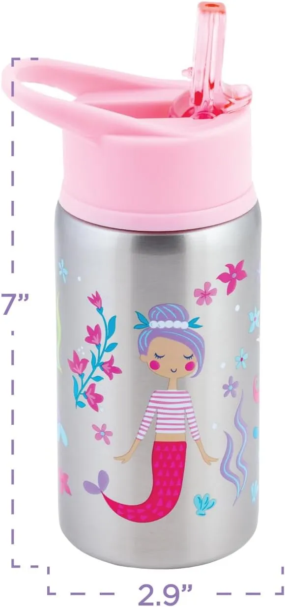 Stephen Joseph Stainless Steel Water Bottles, 18 OZ, Straw lid, Reusable tumbler, Insulated, Transportation