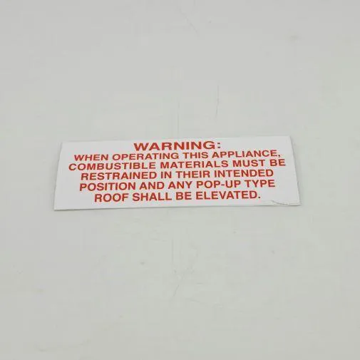 Stove Decal for Poptop Caravan Consumer instruction Sticker