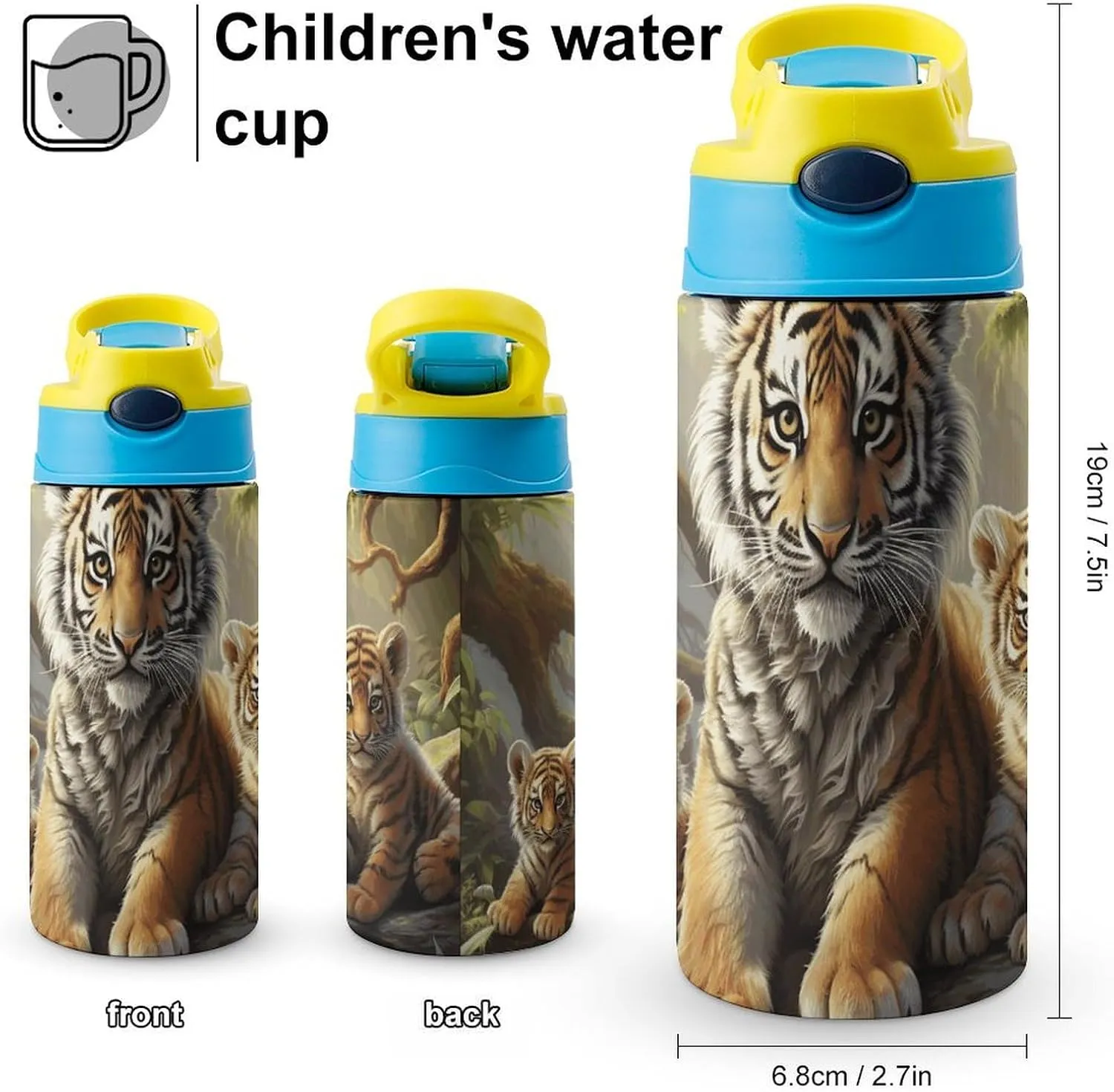 Stylish Stainless Steel Water Cup, Jungle Tigers Cub Print Versatile Water Cup for Hiking, Travel, Sports