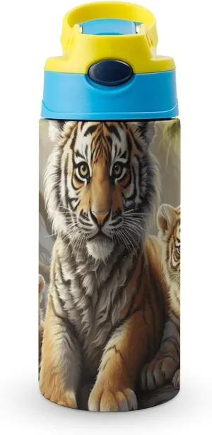 Stylish Stainless Steel Water Cup, Jungle Tigers Cub Print Versatile Water Cup for Hiking, Travel, Sports