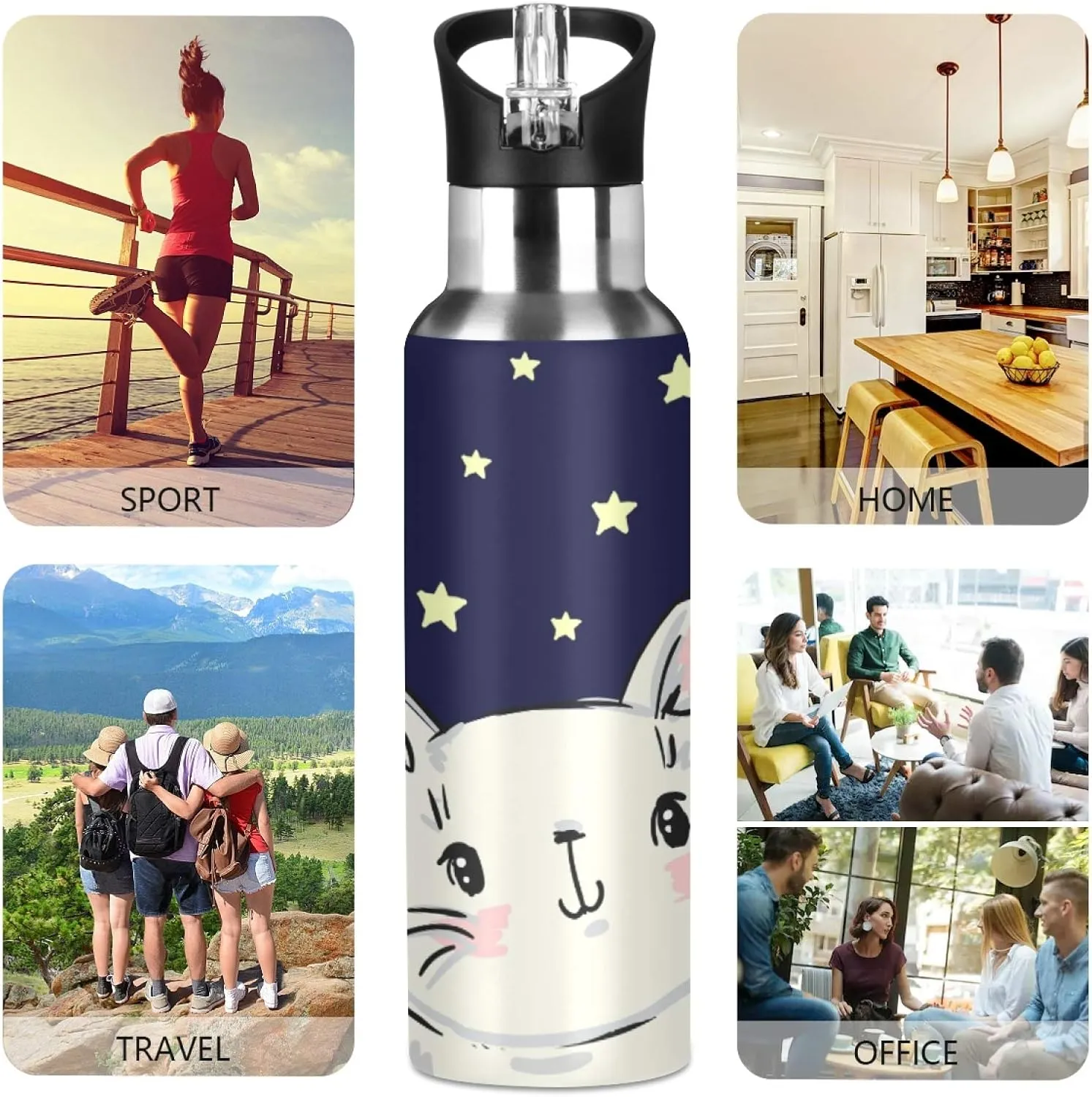 SUABO Sports Water Bottle Vacuum Insulated Stainless Steel Water Bottle for School Kids, 20oz