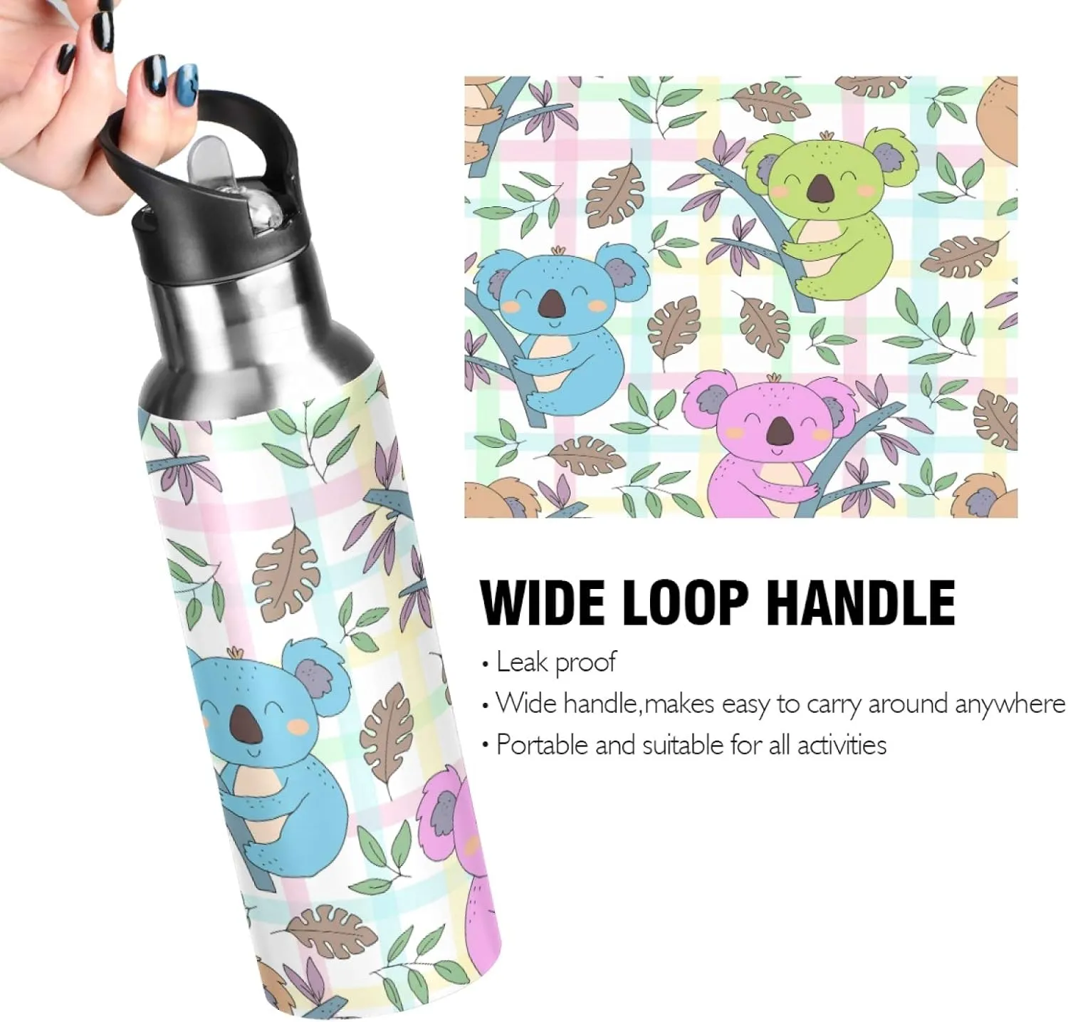 SUABO Sports Water Bottle Vacuum Insulated Stainless Steel Water Bottle for School Kids, 20oz