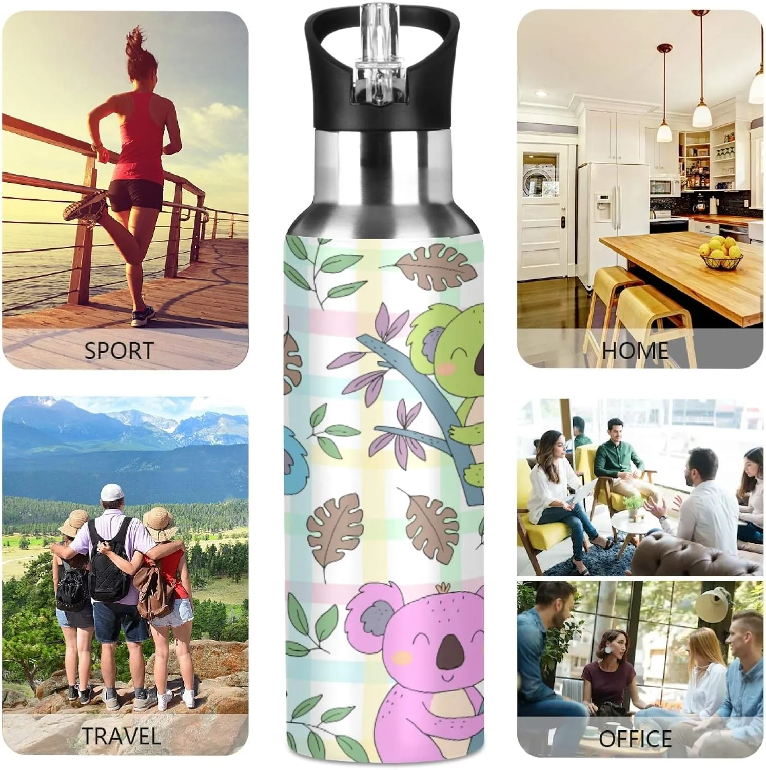 SUABO Sports Water Bottle Vacuum Insulated Stainless Steel Water Bottle for School Kids, 20oz