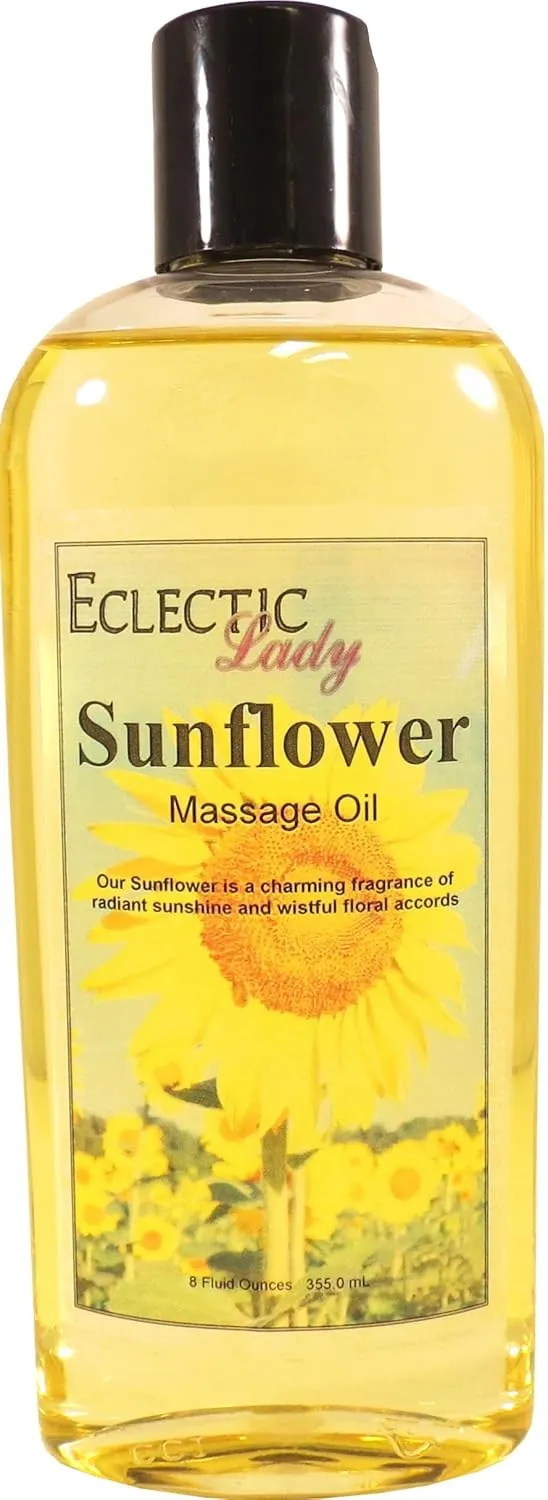 Sunflower Scented Massage Oil, 8 oz, With Sweet Almond Oil and Jojoba Oil, Preservative Free, Perfect for Aromatherapy and Relaxation