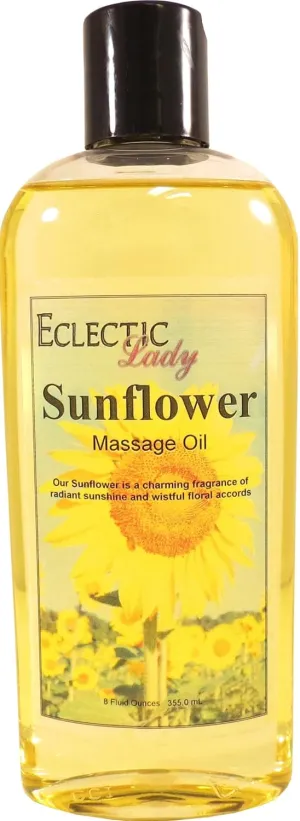 Sunflower Scented Massage Oil, 8 oz, With Sweet Almond Oil and Jojoba Oil, Preservative Free, Perfect for Aromatherapy and Relaxation