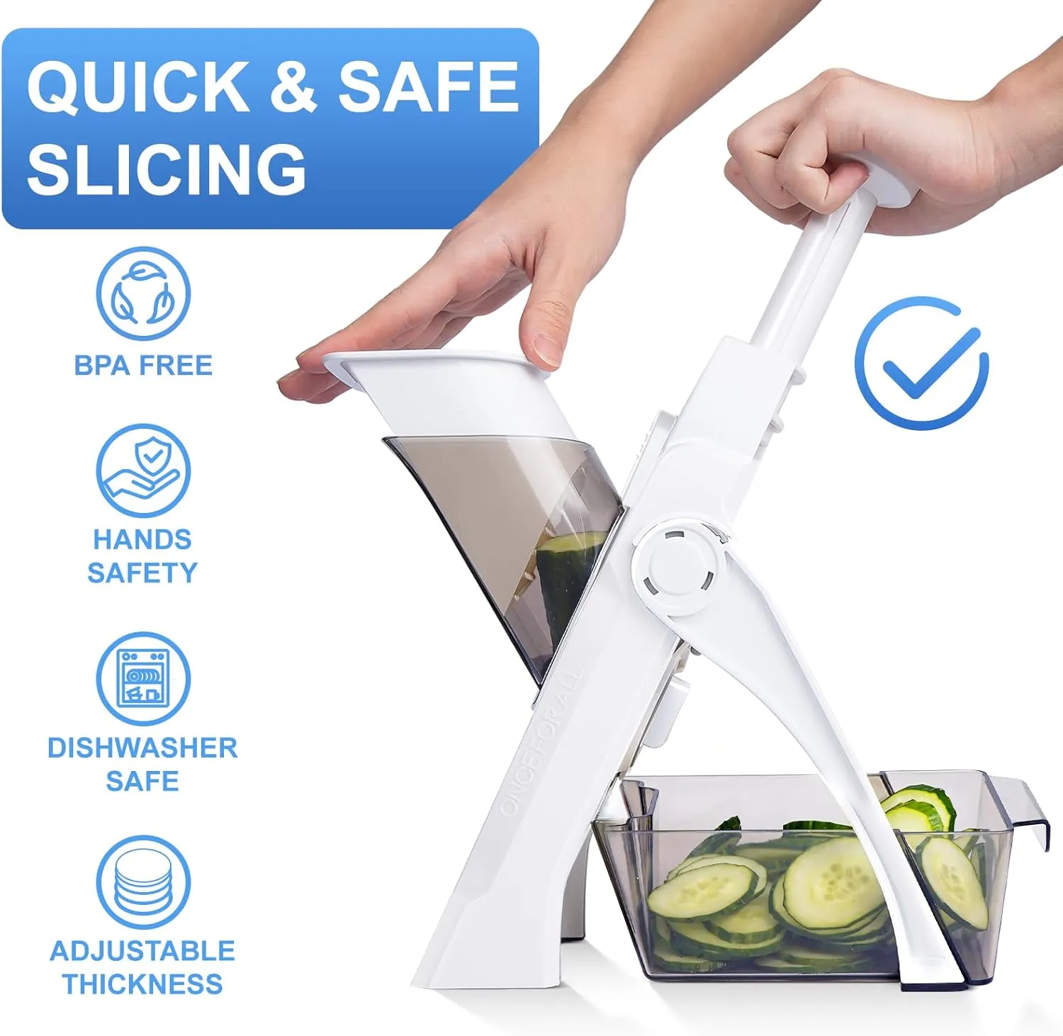 SUPMAKIN Safe Mandoline Slicer for Kitchen, Potato Slicer for Chips, Vegetable & Food Slicer,Thickness Adjustable 0.1-8 mm, Kitchen Faster Slice Artifact White (Only Slicer)