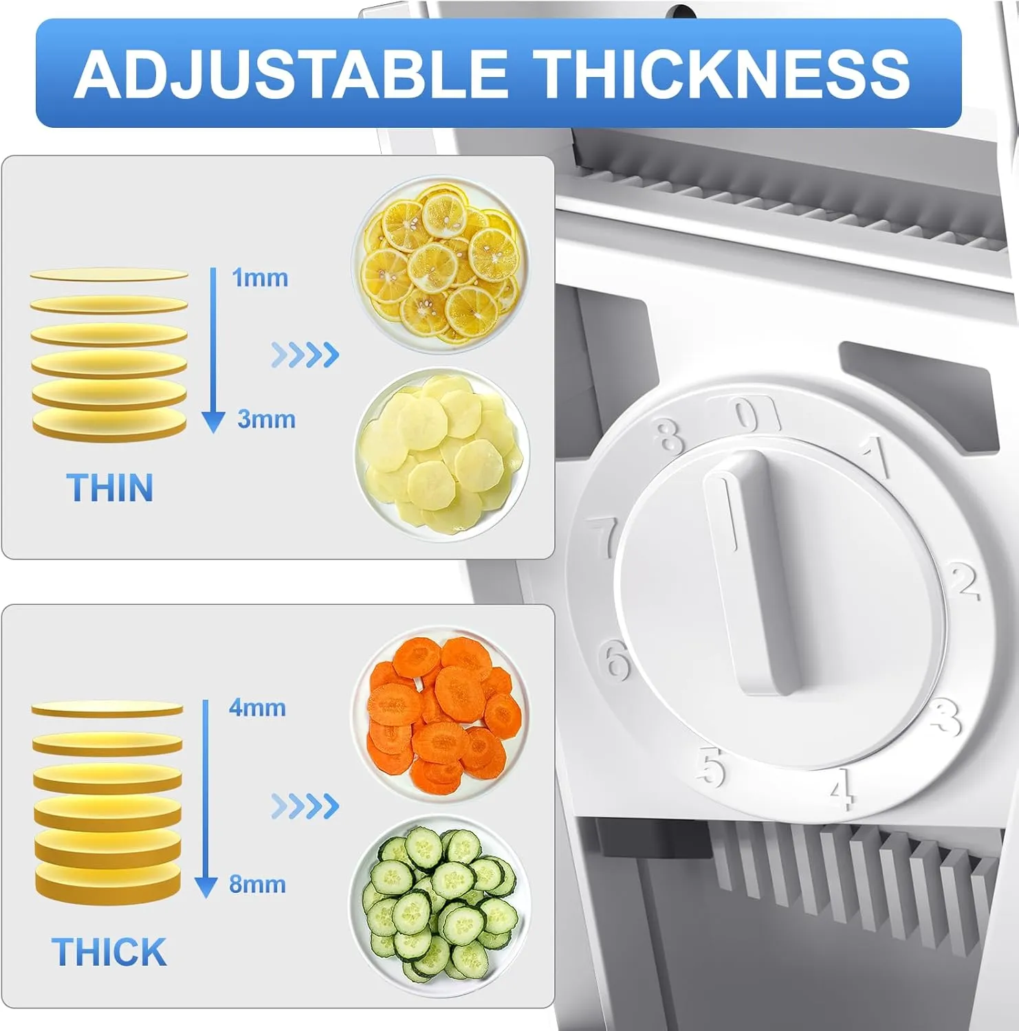 SUPMAKIN Safe Mandoline Slicer for Kitchen, Potato Slicer for Chips, Vegetable & Food Slicer,Thickness Adjustable 0.1-8 mm, Kitchen Faster Slice Artifact White (Only Slicer)