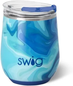 Swig Life 12oz Wine Tumbler with Lid, Stainless Steel, Dishwasher Safe, Portable, Triple Insulated Wine Tumbler (Blue Lagoon)