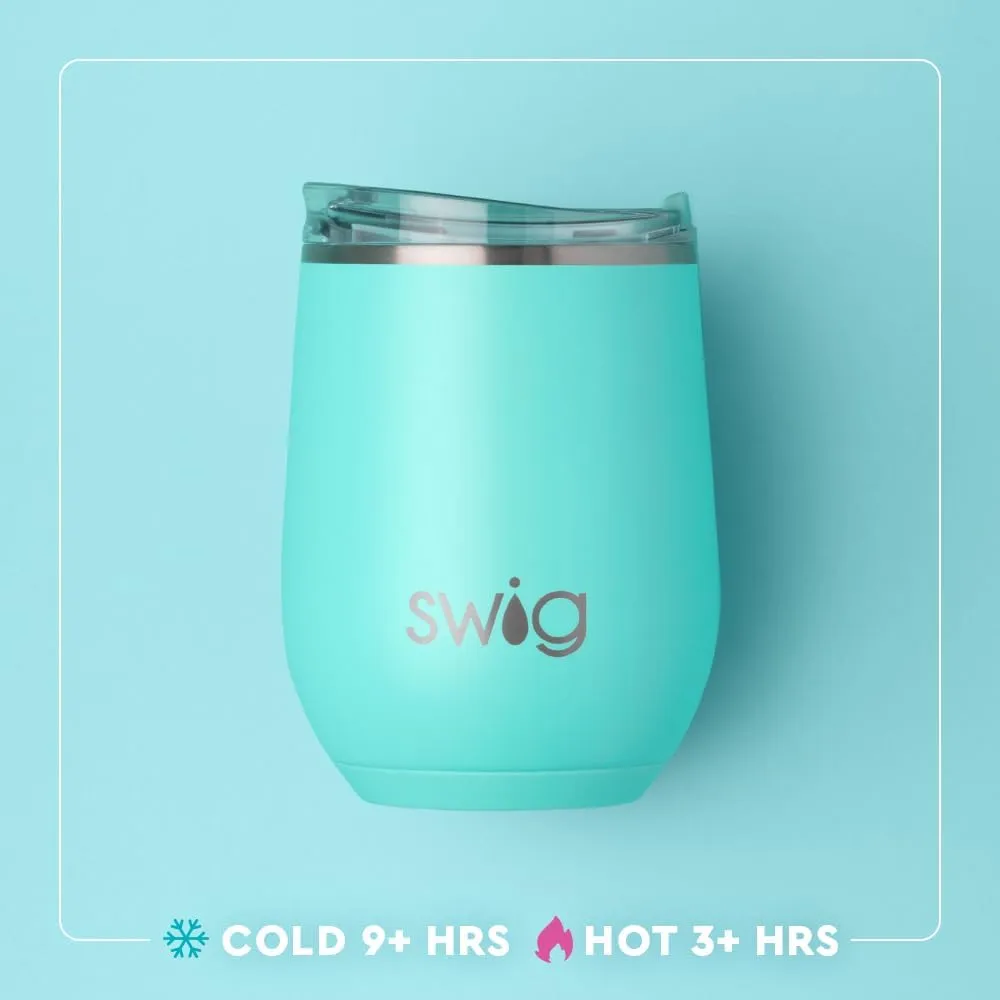 Swig Life 12oz Wine Tumbler with Lid, Stainless Steel, Dishwasher Safe, Portable, Triple Insulated Wine Tumbler (Blue Lagoon)