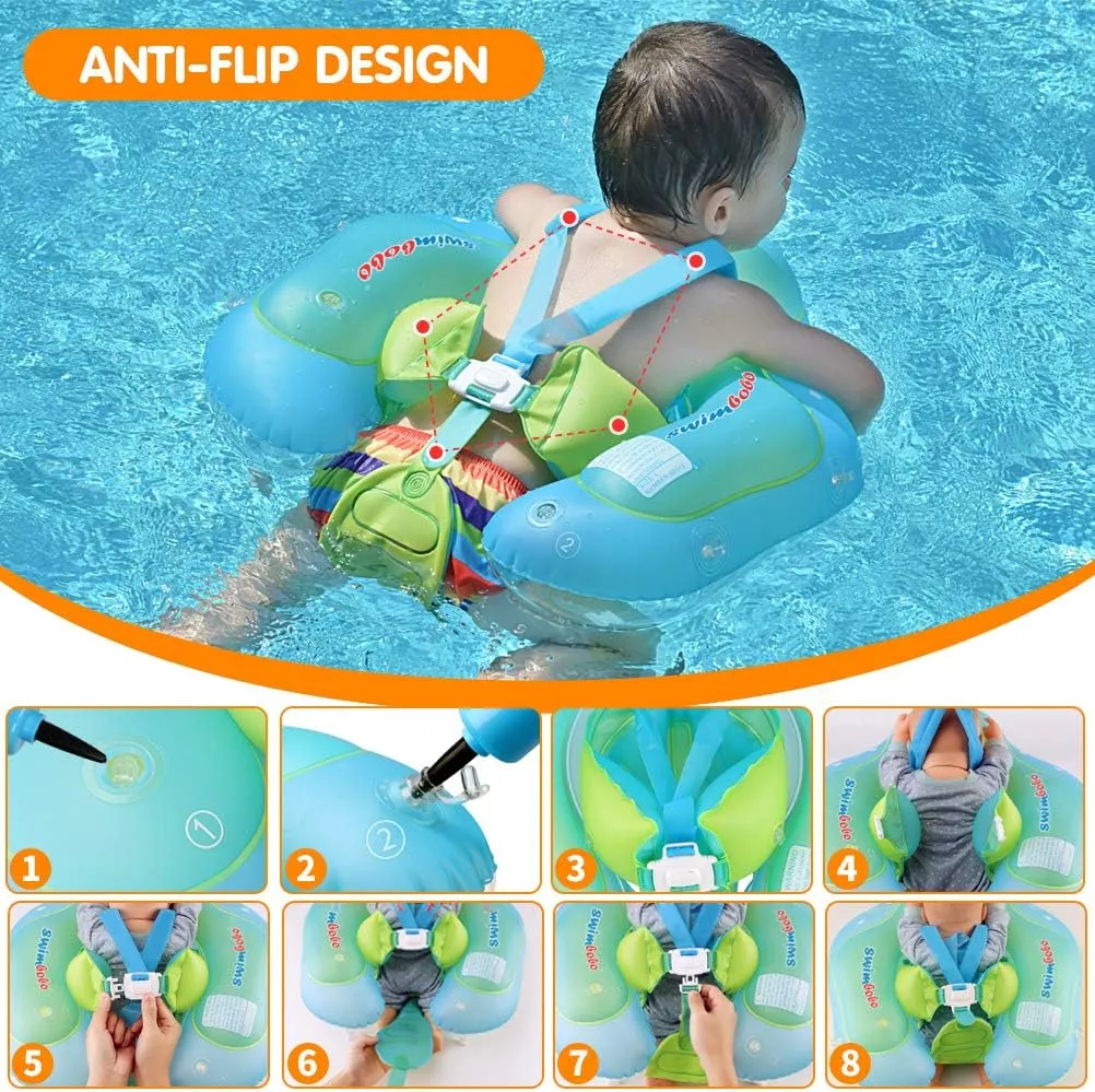 Swimbobo Baby Swimming Float Kids Inflatable Swim Ring with Safety Support Bottom Swimming Pool Accessories for 3-36 Months