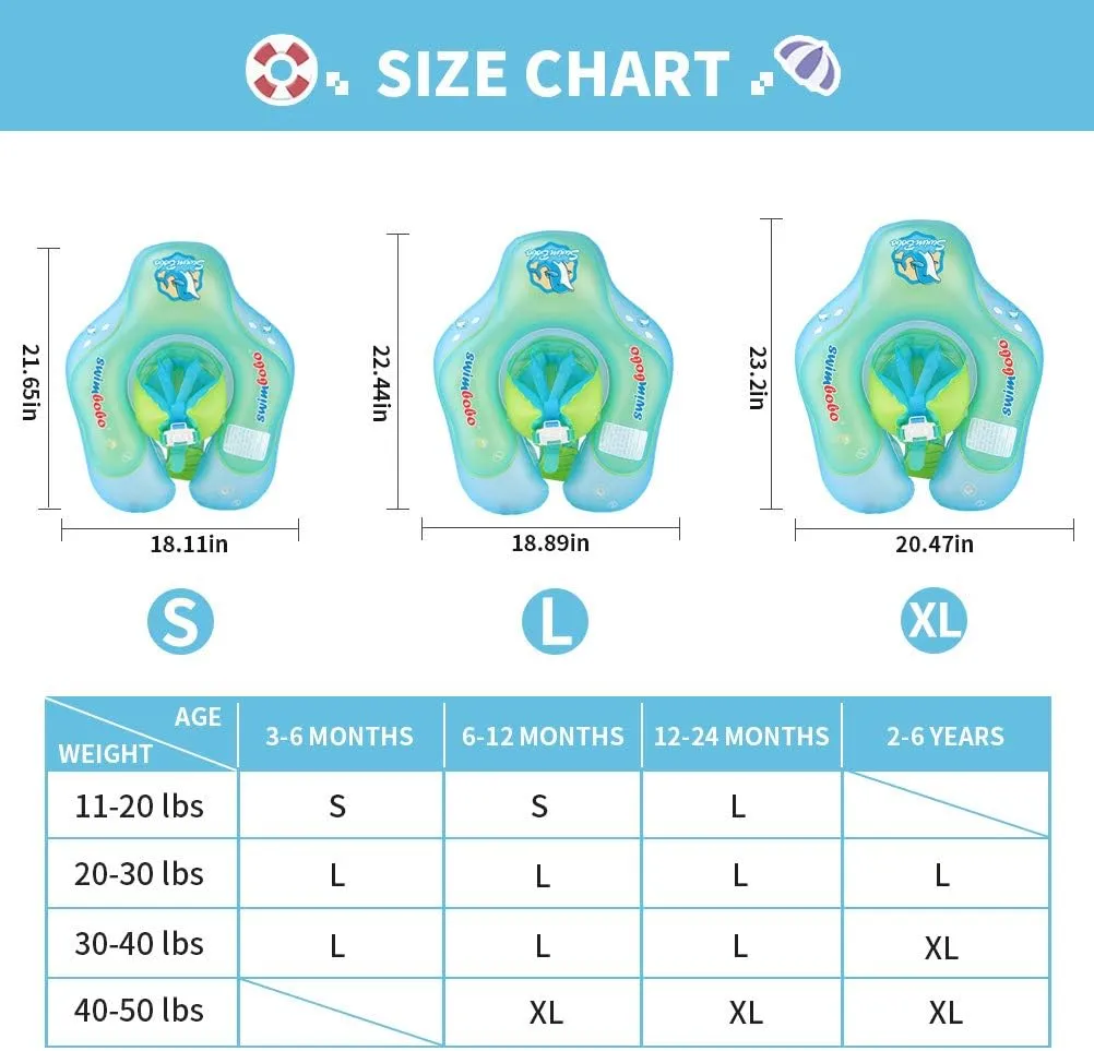 Swimbobo Baby Swimming Float Kids Inflatable Swim Ring with Safety Support Bottom Swimming Pool Accessories for 3-36 Months