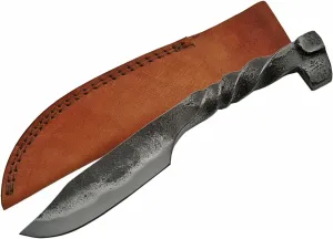 SZCO Supplies Twisted Railroad Spike Knife, 8.5 Inch Carbon Steel Blade with Brown Leather Sheath – Unique Fixed Blade Knife for Hunting, Survival, and EDC