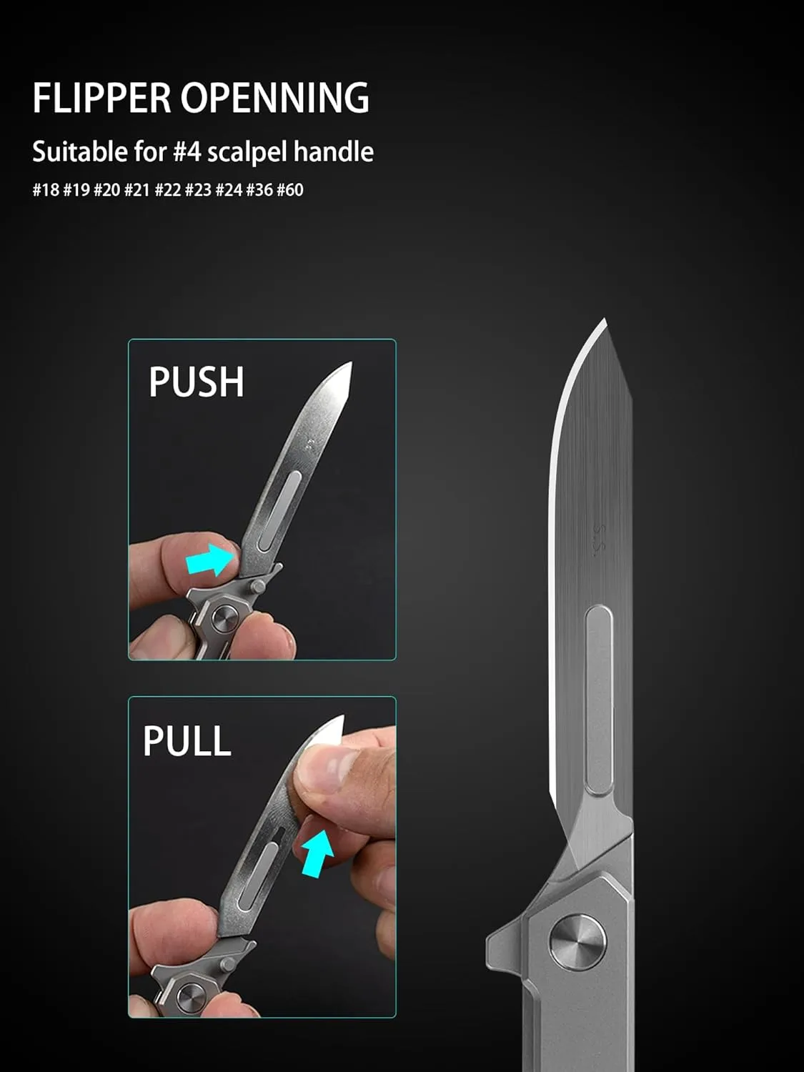 T029 Folding Scalpel Knife, Slim Titanium alloy handle, 60 Stainless Steel Blade Pocket Knife 1.23oz