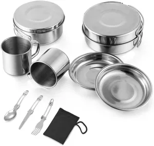 Tableware for Trekking Camping Equipment Picnic Camp Cooking Supplies Stainless Steel Pots Cookware Set Foldable Fork (Color : A) (B)