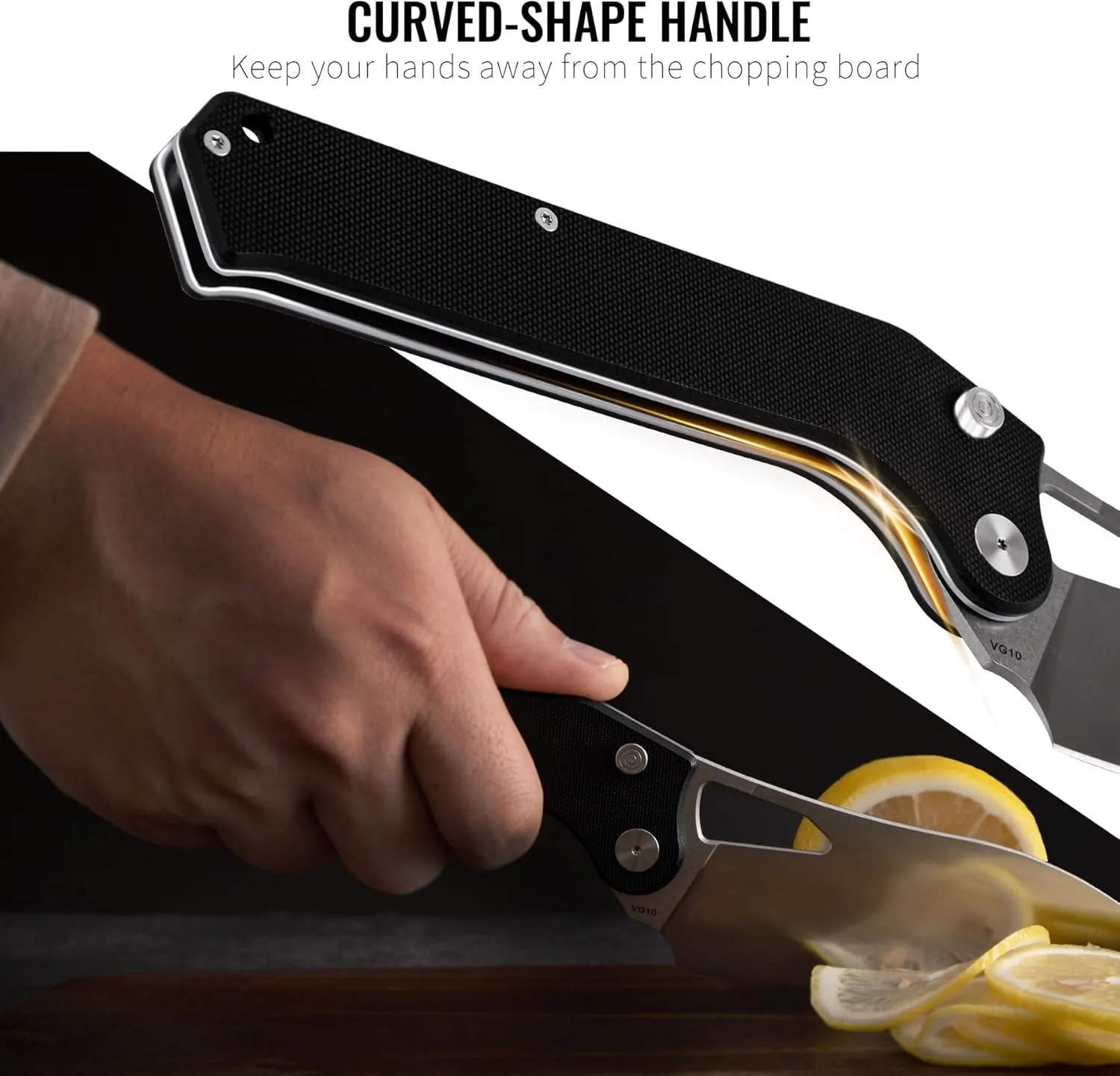 TACRAY Folding Kitchen Chef Knife, 4.4" Foldable Camping Knife with 10cr15mov Stainless Steel Blade, Anti-skidding and Ergonomic Designed G10 Handle for both Indoor and Outdoor Cooking