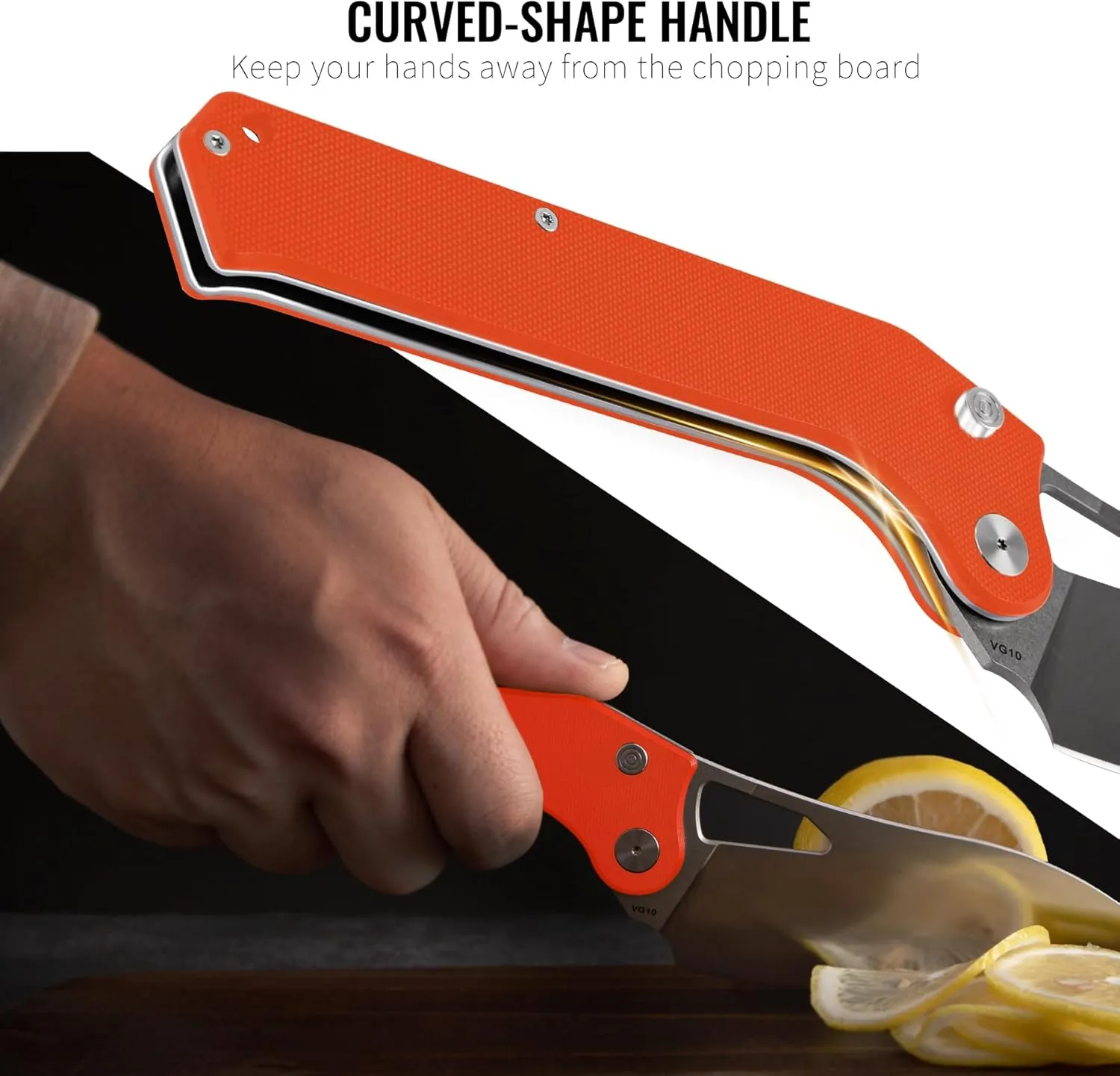 TACRAY Folding Kitchen Chef Knife, 4.4" Foldable Camping Knife with 10cr15mov Stainless Steel Blade, Anti-skidding and Ergonomic Designed G10 Handle for both Indoor and Outdoor Cooking