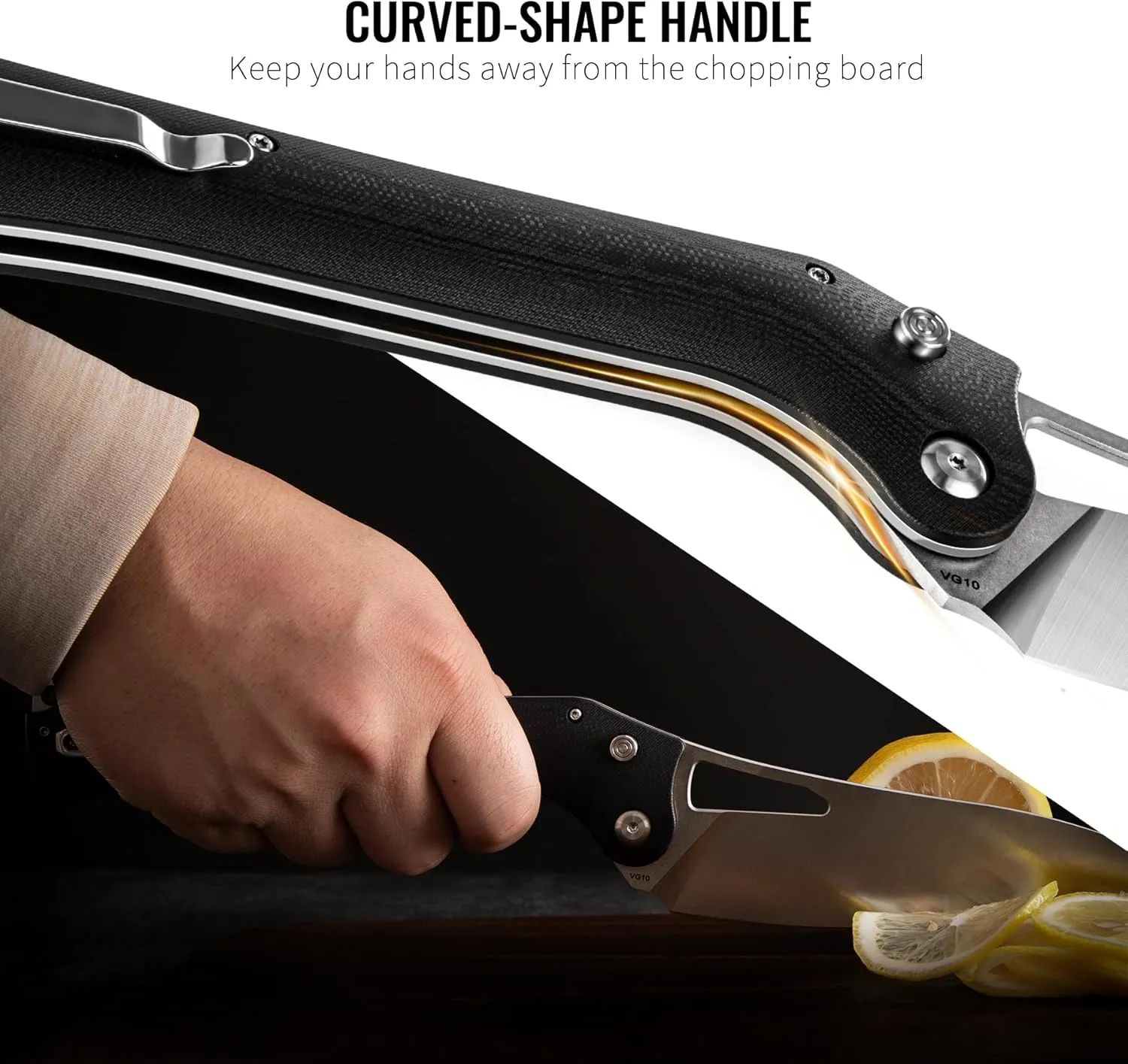 TACRAY Folding Kitchen Chef Knife, 5.49" Foldable Camping Knife with 10cr15mov Stainless Steel Blade, Anti-skidding and Ergonomic Designed G10 Handle for both Indoor and Outdoor Cooking