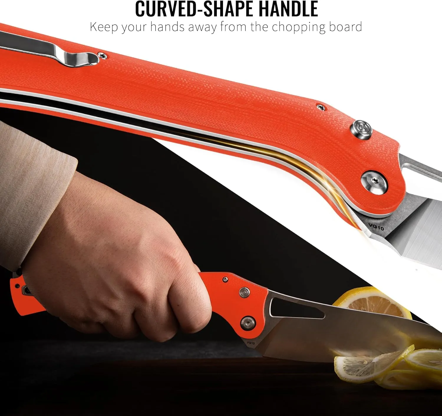 TACRAY Folding Kitchen Chef Knife, 5.49" Foldable Camping Knife with 10cr15mov Stainless Steel Blade, Anti-skidding and Ergonomic Designed G10 Handle for both Indoor and Outdoor Cooking