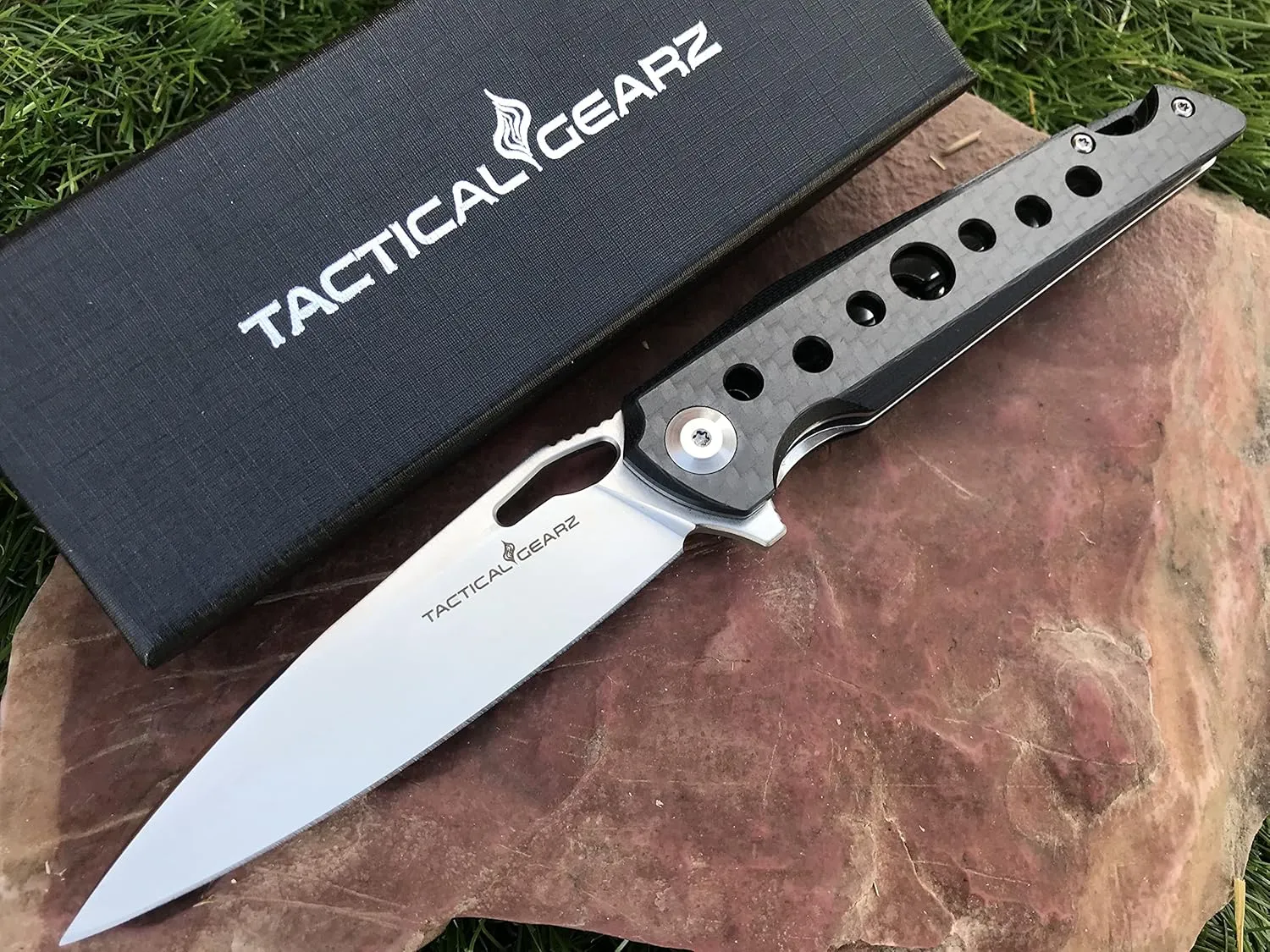 TACTICAL GEARZ Pocket Folding Knife for EDC, Carbon Fiber Handle, D2 Steel Blade, Includes Sheath (Felis)
