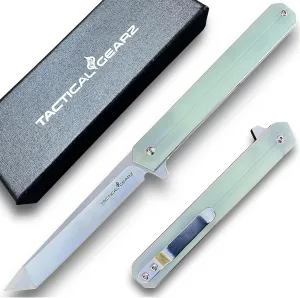 TACTICAL GEARZ Pocket Knife for EDC, G10 Handle, D2 Steel Tanto Blade, Includes Sheath (Oris Ice)