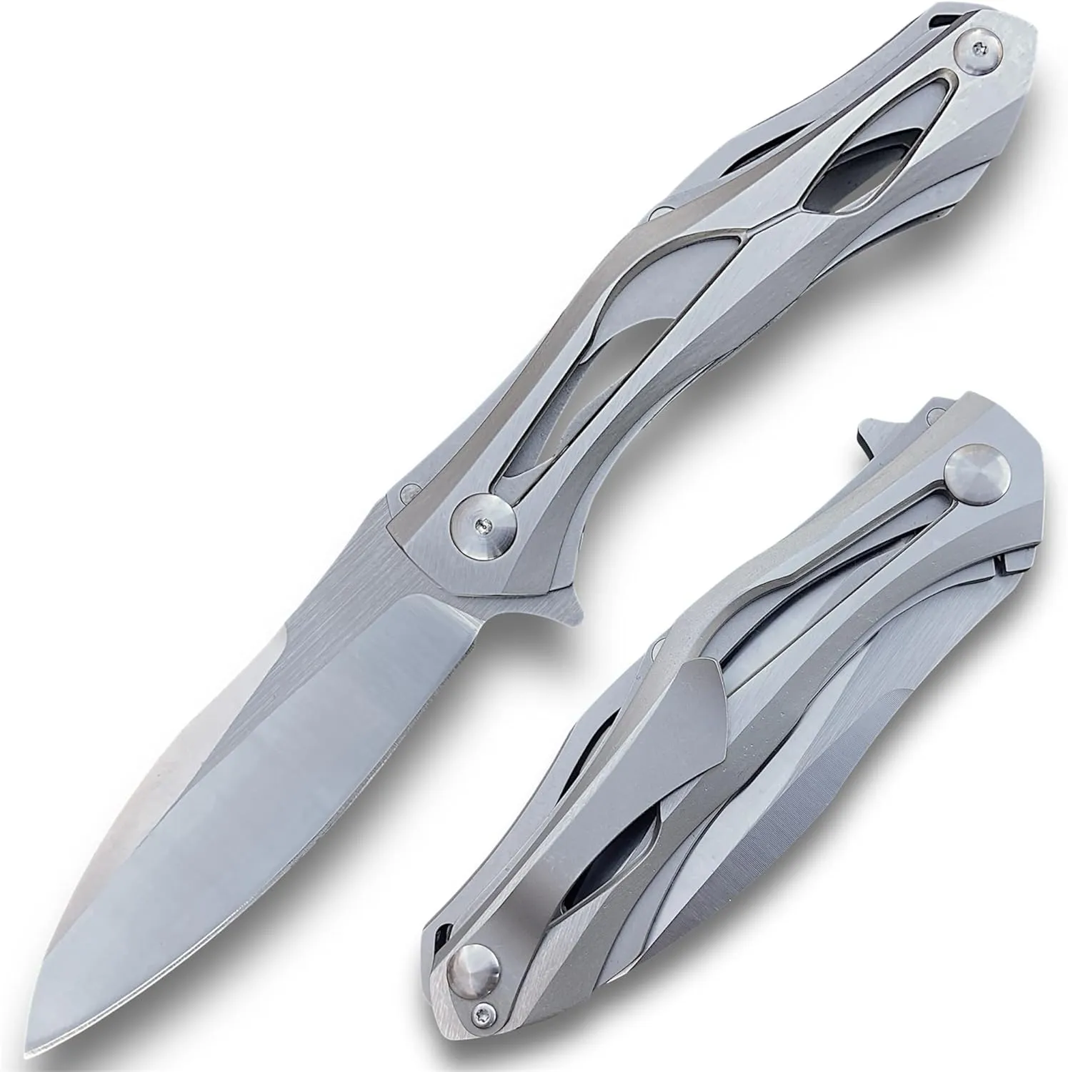 TACTICAL GEARZ Premium Stainless Steel Folding Knife, Stainless Steel Handle, D2 Steel Blade (Ronus Silver)