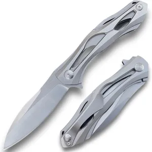 TACTICAL GEARZ Premium Stainless Steel Folding Knife, Stainless Steel Handle, D2 Steel Blade (Ronus Silver)