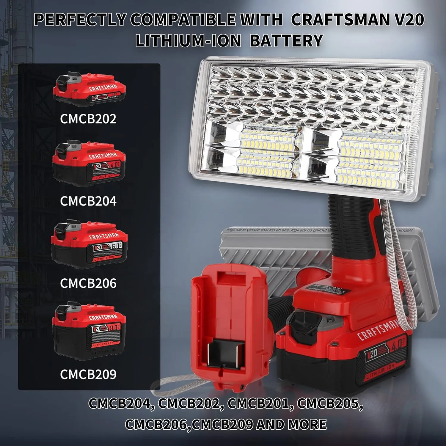 Taingwei 4200LM LED Work Light for Craftsman V20 Battery,40W Portable Battery Powered Lights Powered by 20V Battery, Rechargeable LED Flashlight Tools for Men