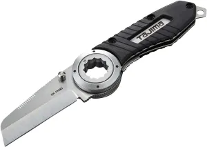 TAJIMA Multipurpose Folding Knife - DK Series Electrician's Tool with Integrated Socket & Elastomer Grip - DK-FKMU-T