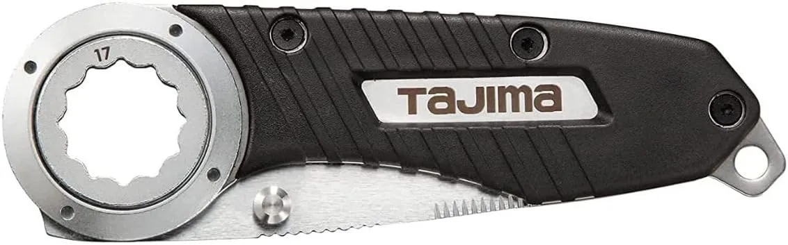TAJIMA Multipurpose Folding Knife - DK Series Electrician's Tool with Integrated Socket & Elastomer Grip - DK-FKMU-T