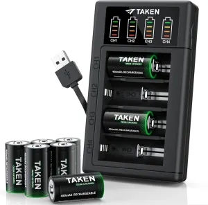 Taken CR123A Rechargeable Batteries 3.2V 8 Pack Includes Charger,3.2 Vlot RCR123A 123 Lithium Batteries Compatible with Flashlight,Alarm,Arlo Cameras VMC3030 VMK3200 VMS3330 3430 3530