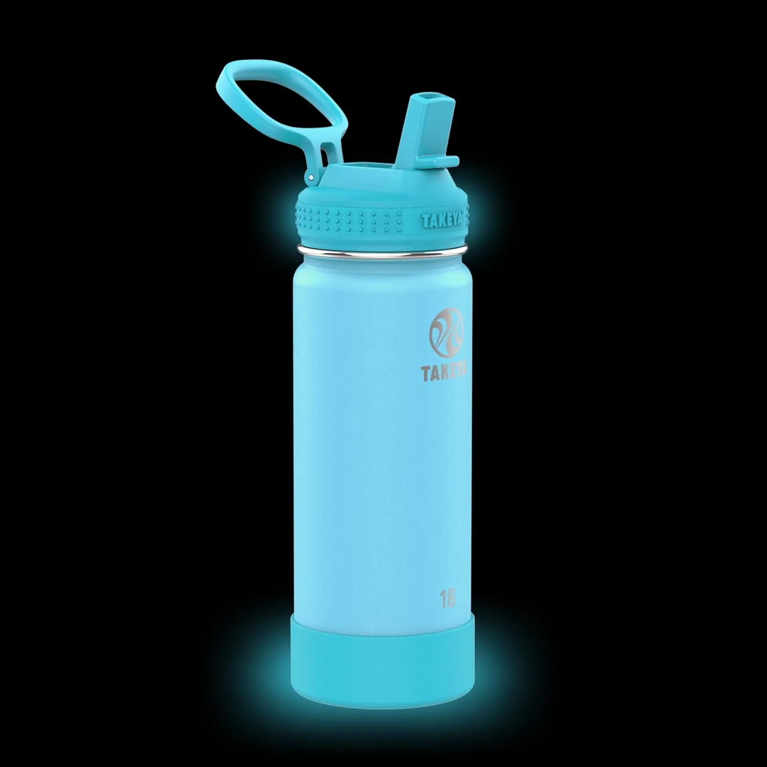 Takeya Actives Kids Glow-in-the-Dark Water Bottle with Straw Lid - Stainless Steel Bottle with BPA-Free Lid - Reusable & Dishwasher-Safe Water Bottle - 18 oz, Glow Worm Blue