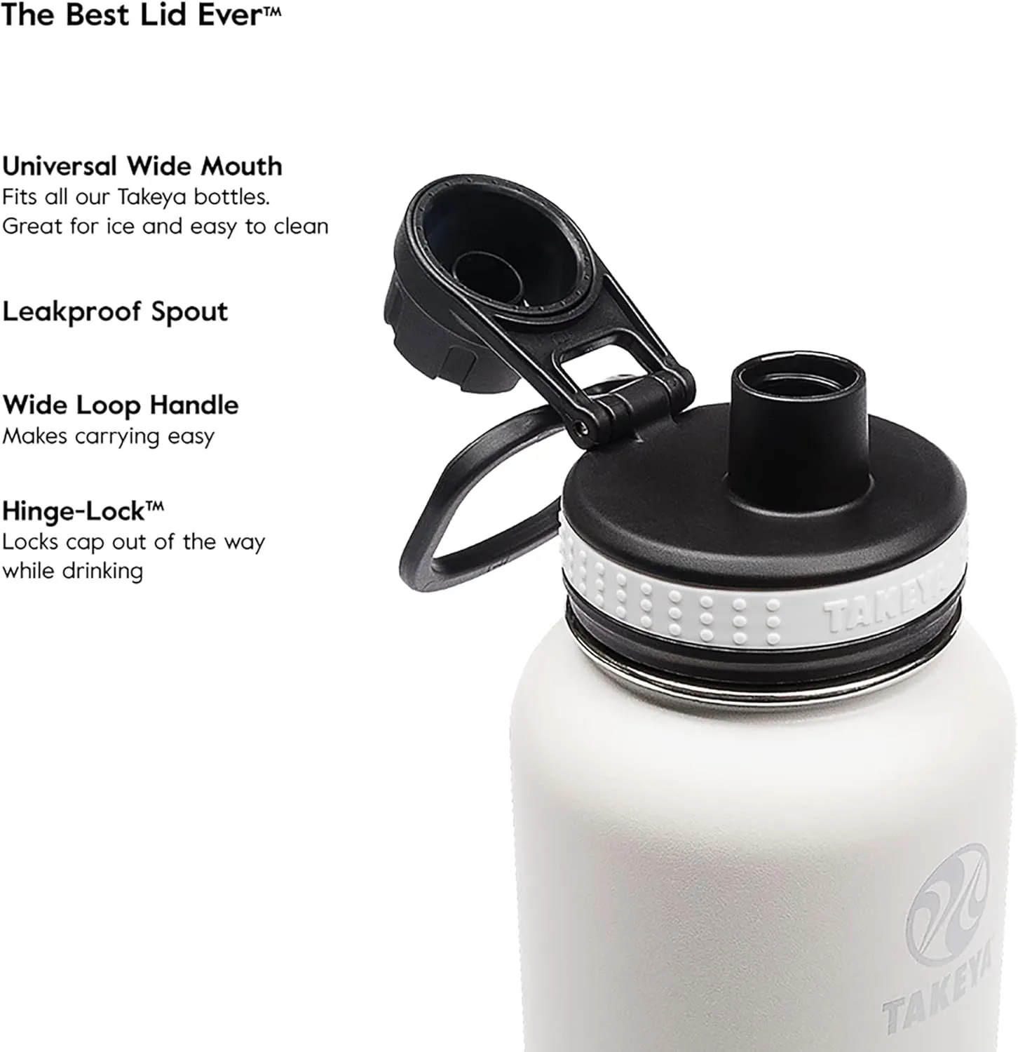 Takeya Originals 18 oz Vacuum Insulated Stainless Steel Water Bottle with Spout Lid, White