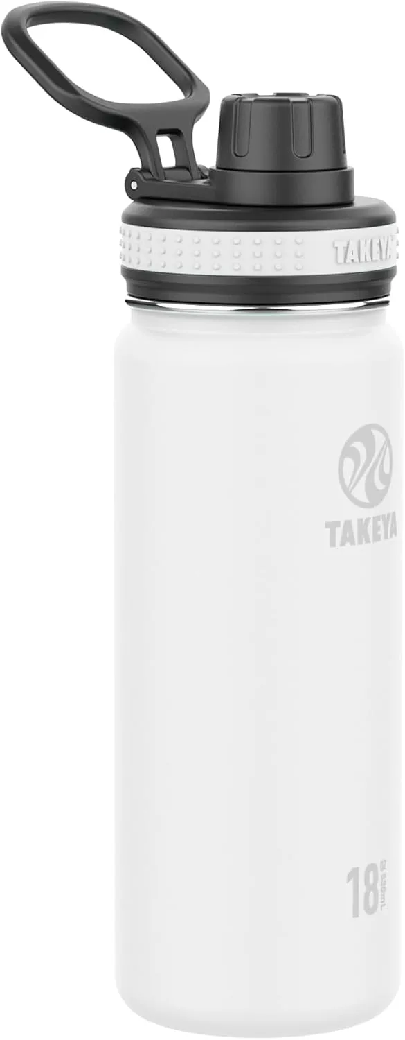 Takeya Originals 18 oz Vacuum Insulated Stainless Steel Water Bottle with Spout Lid, White