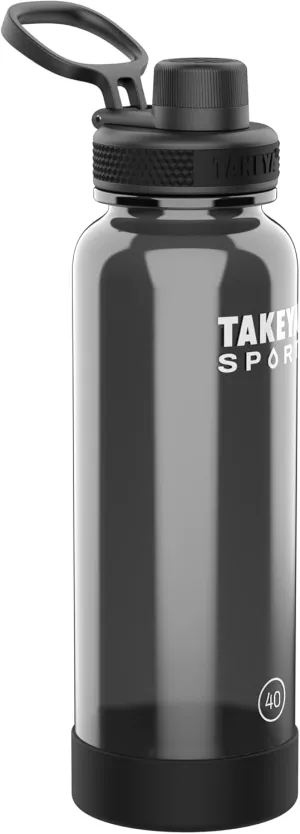 Takeya Tritan Sport Water Bottle with Spout Lid - BPA-Free & Dishwasher-Safe Water Bottle - Reusable Bottle with Lid Handle - Simple Leak-Proof Water Bottle - 40 oz, Grand Slam Black